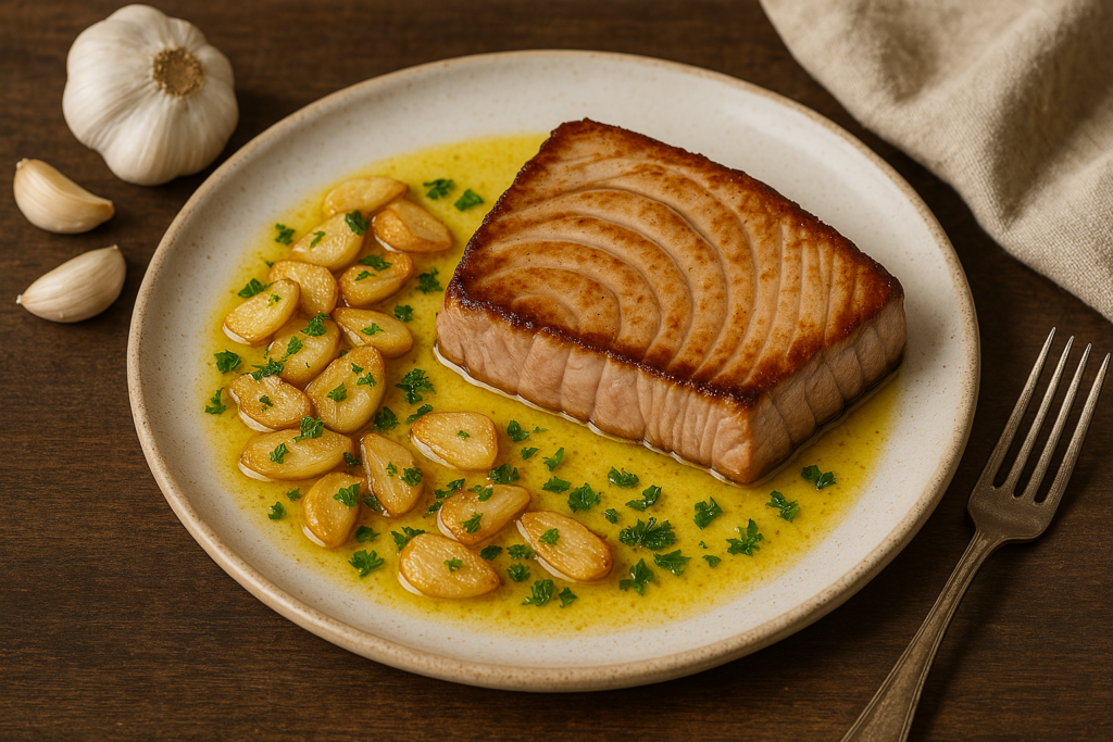 Bonito a la Plancha con Fritada de Ajos: Un Plato Mediterráneo lleno de Sabor