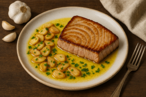 Bonito a la Plancha con Fritada de Ajos: Un Plato Mediterráneo lleno de Sabor