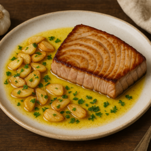 Bonito a la Plancha con Fritada de Ajos: Un Plato Mediterráneo lleno de Sabor