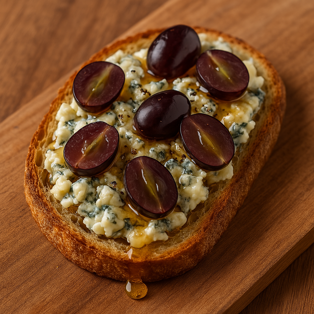Una Combinación Gourmet que Conquista: Tosta de Queso Azul, Uvas y Miel26