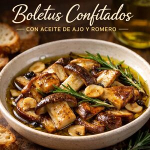 Boletus confitados con aceite de ajo y romero: un bocado gourmet en tu cocina