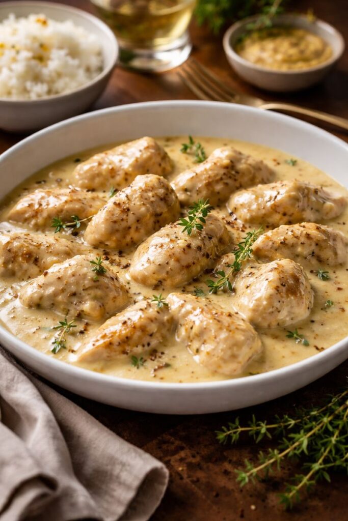Pollo con salsa de chocolate blanco y mostaza, una receta sorprendente y elegante