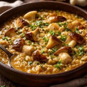 Arroz caldoso con boletus, una receta reconfortante llena de sabor